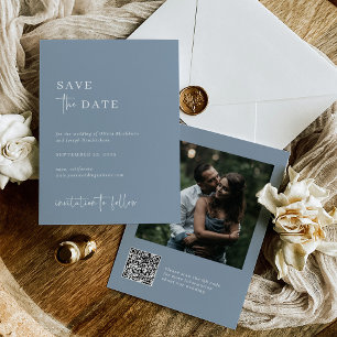 Simple Modern and Minimalist Dusty Blue Photo Save The Date