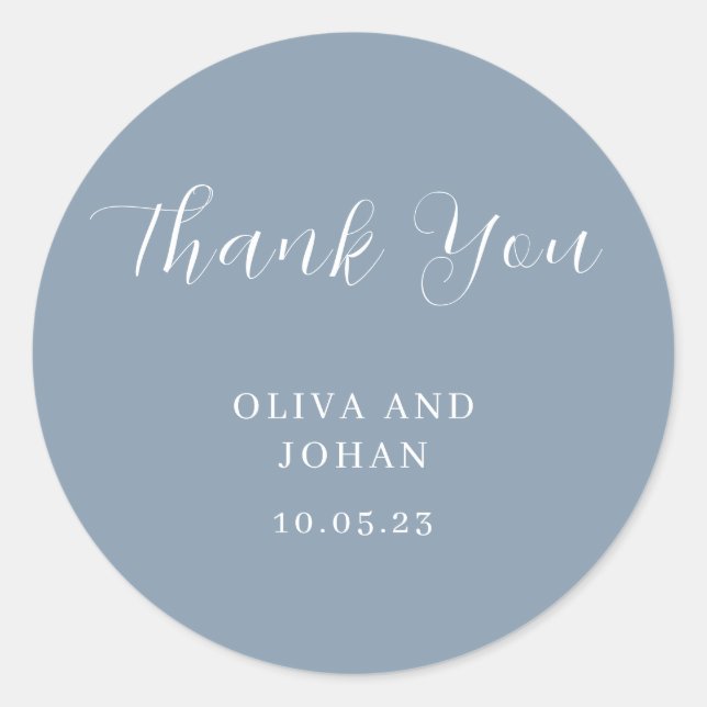 Simple Modern and Minimalist | Dusty Blue Wedding Classic Round Sticker (Front)