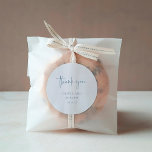 Simple Modern and Minimalist | Dusty Blue Wedding Classic Round Sticker<br><div class="desc">These elegant,  white and dusty blue wedding or bridal shower stickers are simple and minimalist yet very stylish due to the modern handwritten script that says "thank you",  and the clean layout.</div>