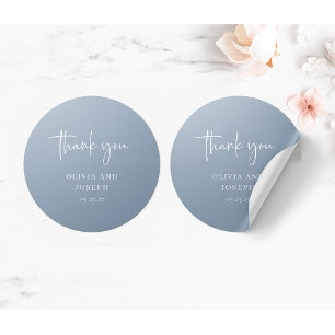 Simple Modern and Minimalist Dusty Blue Wedding Classic Round Sticker