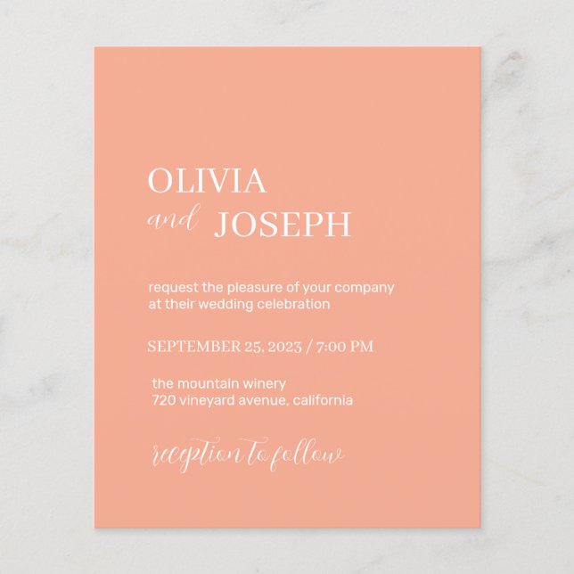 Simple Modern and Minimalist | Peach Wedding Flyer (Front)