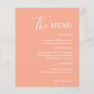 Simple Modern and Minimalist | Peach Wedding Menu