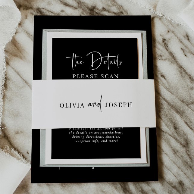 Simple Modern and Minimalist | Wedding Invitation Belly Band (Modern and minimalist black and white belly bands)
