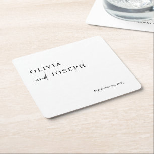 Simple Modern and Minimalist   Wedding Square Paper Coaster