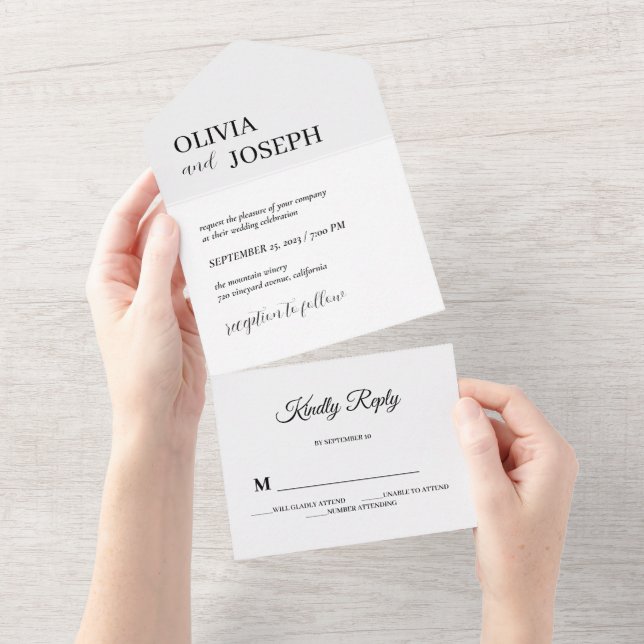 Simple Modern and Minimalist | White Wedding  All In One Invitation (Tearaway)