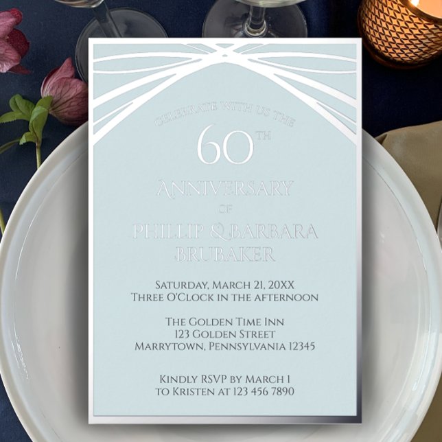 Simple Modern Arch 60th Wedding Anniversary Party (Customize this template for a beautiful 60th anniversary party invitation. Silver foil modern simple)