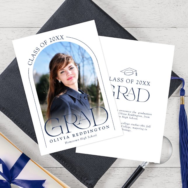 Simple Modern Arch Blue Typography Photo Grad  Announcement (Creator Uploaded)
