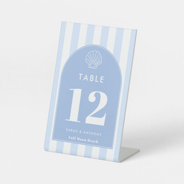 Simple Modern Arch Coastal Wedding Table Numbers Pedestal Sign (Front)