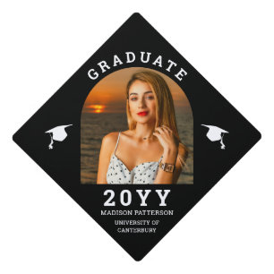Simple Modern Arch Photo Black Grad Year Graduation Cap Topper