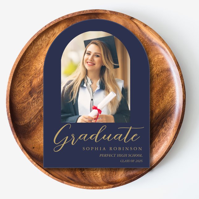 Simple Modern Arch Photo Graduation Gold Acrylic Invitations (Creator Uploaded)