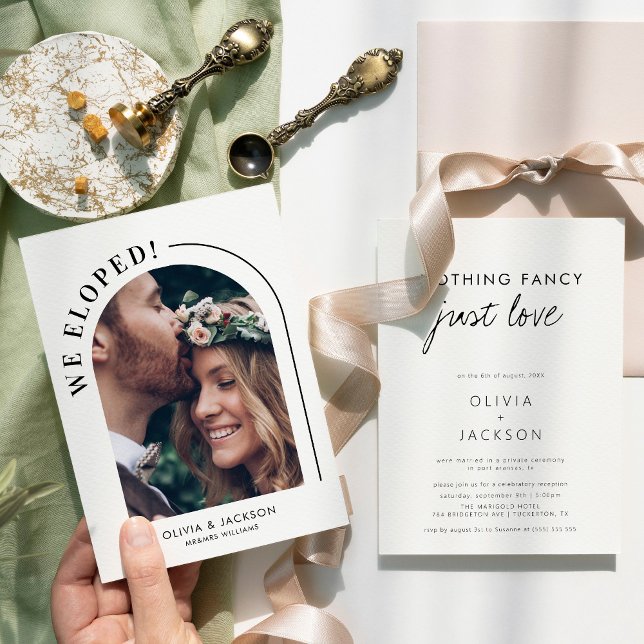 Simple Modern Arched Photo Elopement Wedding Invitation (Creator Uploaded)