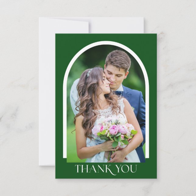Simple Modern Arched Photo Wedding Thank You Card (Front)
