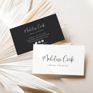 Simple Modern Ash Black Calligraphy Social Media Business Card