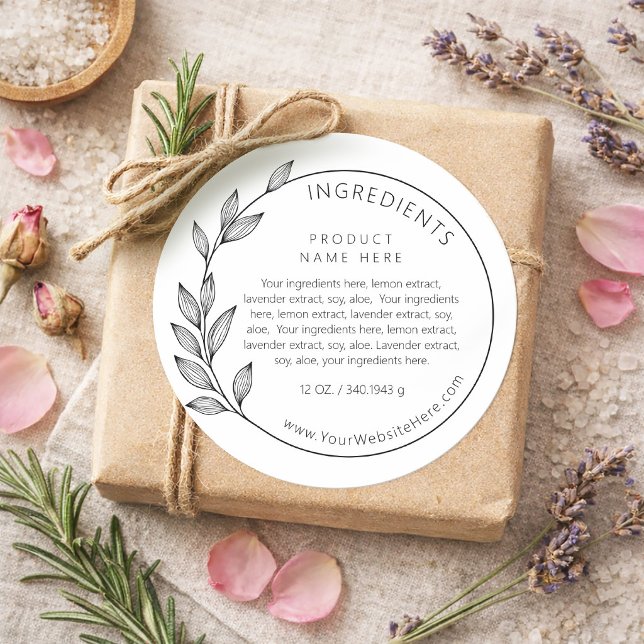 Simple Modern Asymmetrical Wreath Ingredients Classic Round Sticker (Simple Modern Asymmetrical Wreath Ingredients Classic Round Sticker)