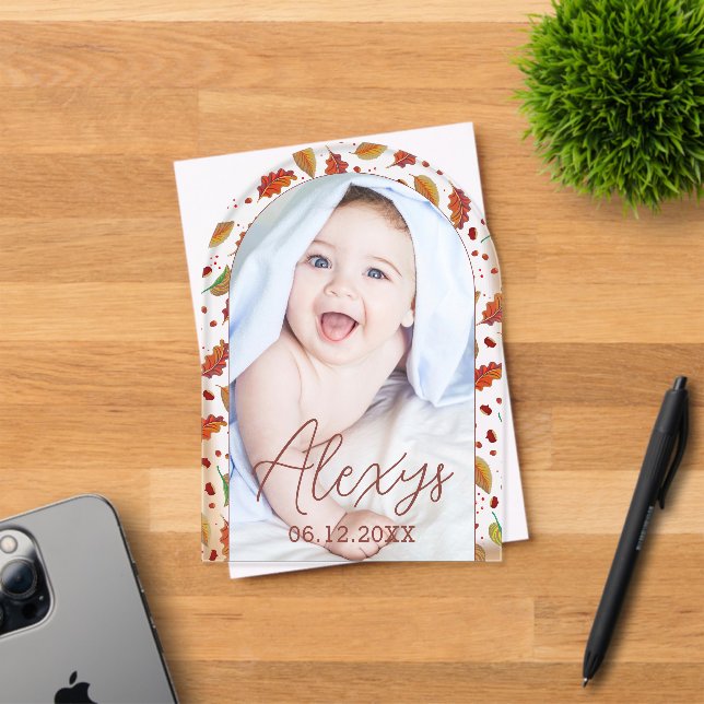  Simple Modern Autumn Add Photo Birth Announcement (Insitu (Invitation Card))
