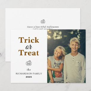 Simple Modern Autumn Pumpkin Halloween Photo Holiday Card
