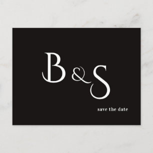 Simple Modern B/W Monogram QR Code Save The Date Announcement Postcard