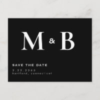 Simple Modern B/W Monogram Save the Date 
