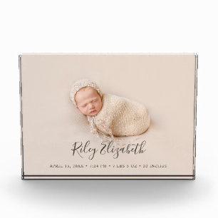 Simple Modern Baby Birth Stats and Newborn Photo