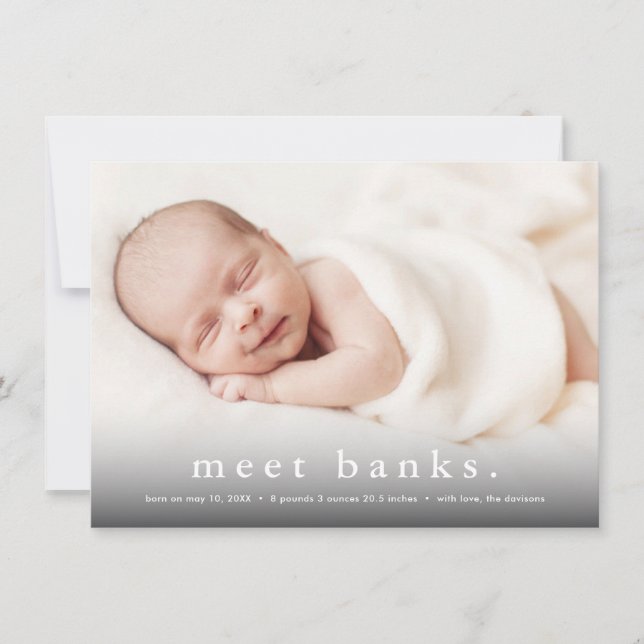 Simple Modern Baby Photo Birth Announcement (Front)