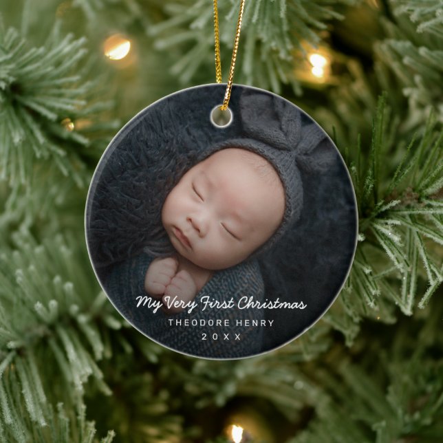 Simple Modern Baby Photo My First Christmas Ceramic Ornament (Tree)