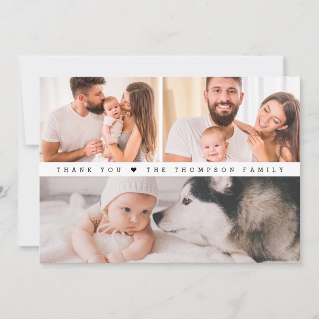 Simple Modern Baby Shower 3 Photos Thank You Card (Front)