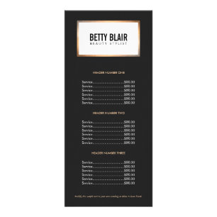 Simple Modern Back and White Gold Price List Rack Card