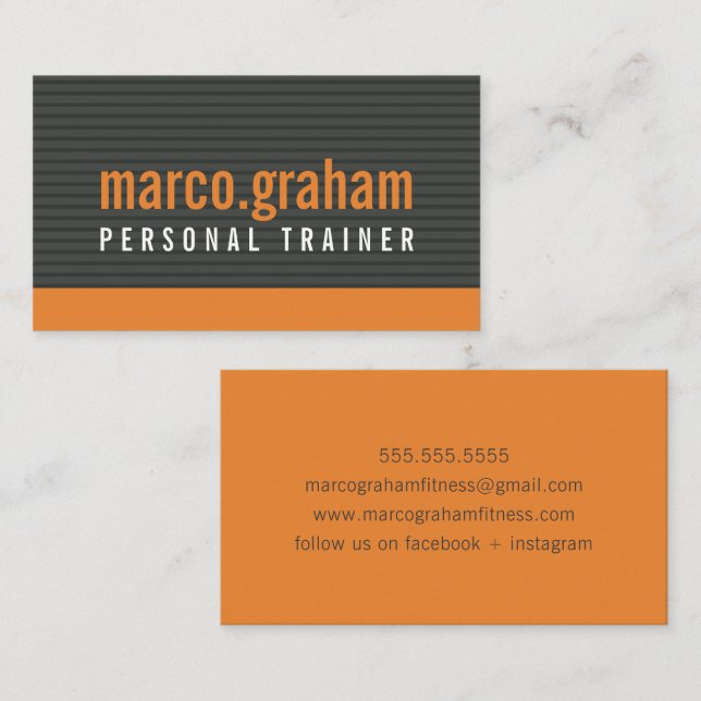 SIMPLE MODERN BAND bold masculine orange charcoal Business Card (Front/Back)