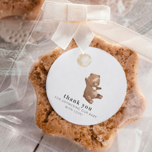 Simple Modern Bear & Balloon Baby Shower Thank you Classic Round Sticker
