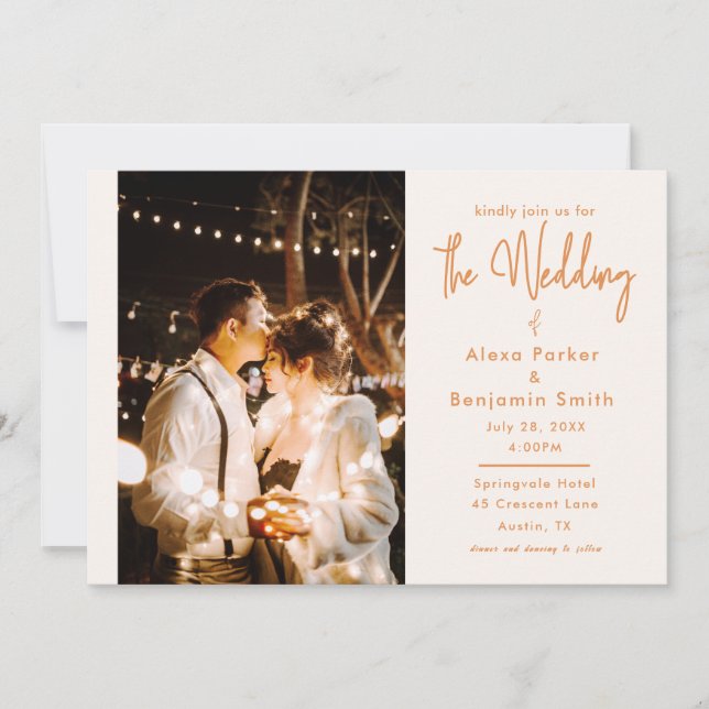Simple Modern Beige Photo Wedding Invitation (Front)