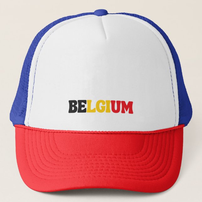 Simple Modern Belgium National Flag Apparel Trucker Hat (Front)