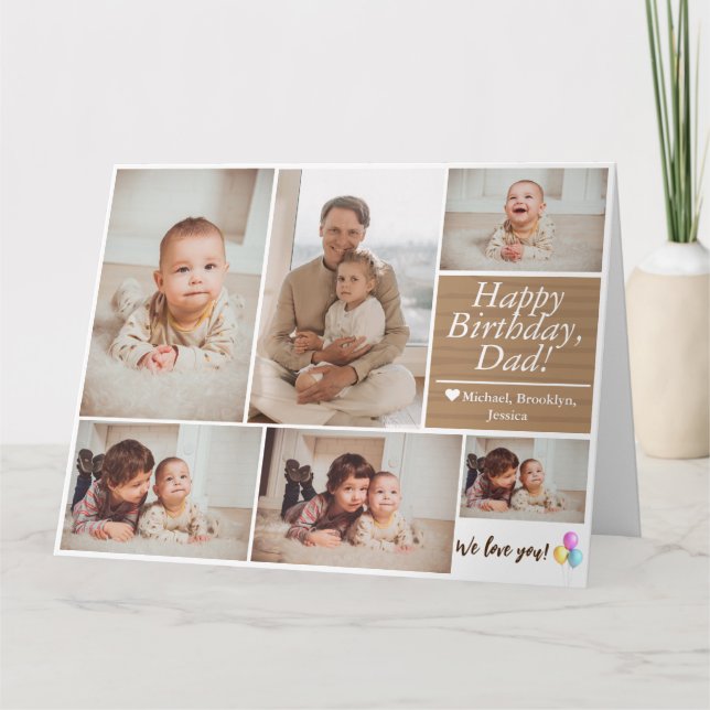 Simple Modern Birthday Dad photo family collage Card (Front)