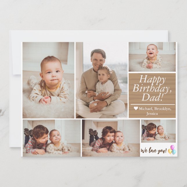 Simple Modern Birthday Dad photo family collage Card (Front)