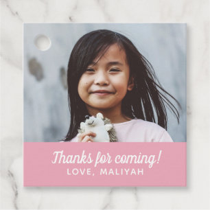 Simple Modern Birthday Photo Thank You Pink Favour Tags