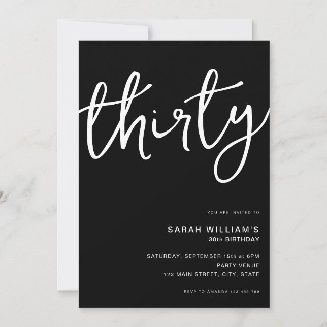 Simple Modern Black 30th Birthday Invitation (Front)
