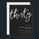 Simple Modern Black 30th Birthday Invitation<br><div class="desc">Simple modern 30th birthday party invitation featuring minimalist design with elegant handwritten script typography.</div>