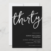 Simple Modern Black 30th Birthday