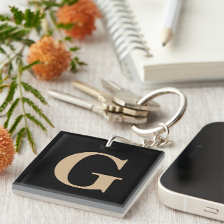 Simple Modern Black and Beige Monogram Keychain