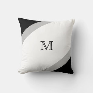 Simple Modern Black and Grey Striped Monogram Throw Pillow