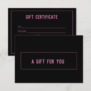 Simple Modern Black and Pink Gift Certificate