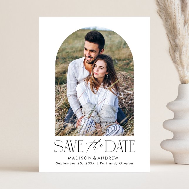 Simple Modern Black and White Arch Photo Save The Date (Creator Uploaded)