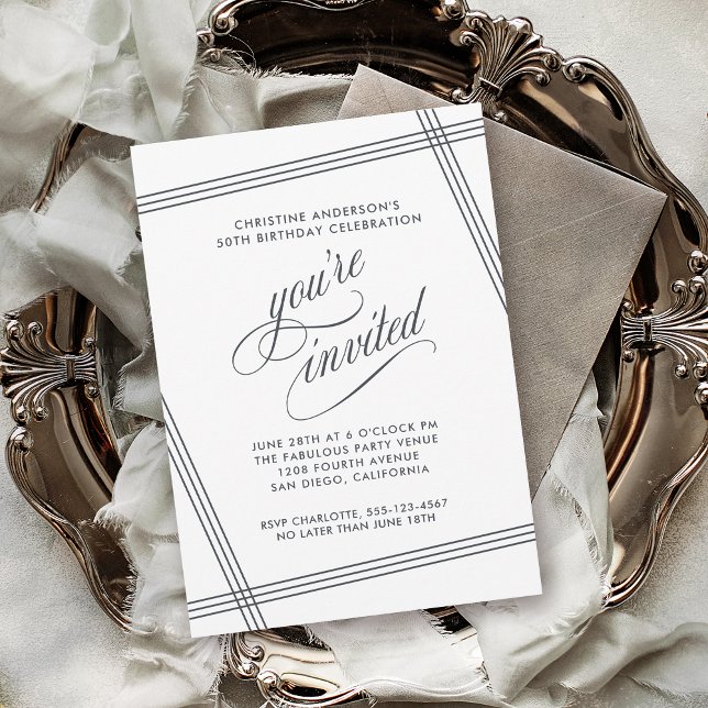 Simple Modern Black and White Birthday Party Invitation (Available in both printed and digital download formats!)