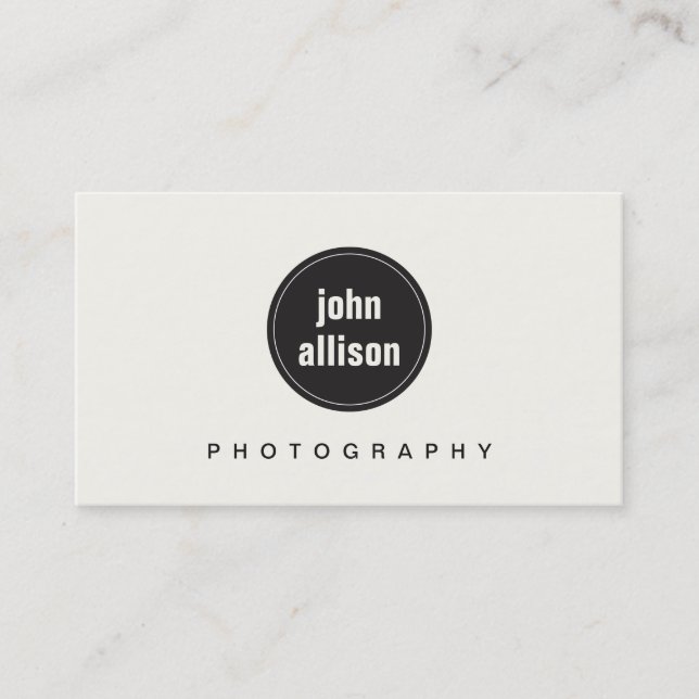 Simple Modern Black and White, Black Circle Emblem Business Card (Front)