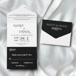 Simple Modern Black And White Calligraphy Wedding All In One Invitation
