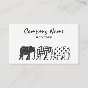 Simple Modern Black and White Elephants Pattern Business Card