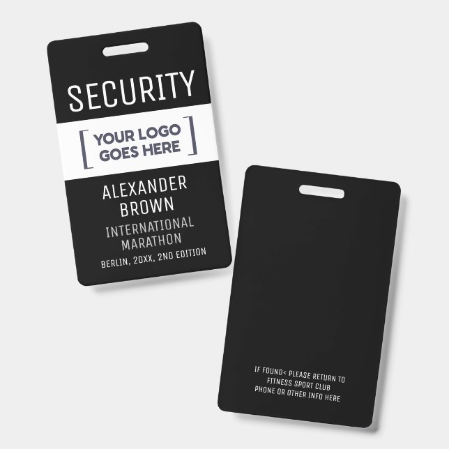 Simple Modern Black And White Event Logo Security  Badge (Front & Back)