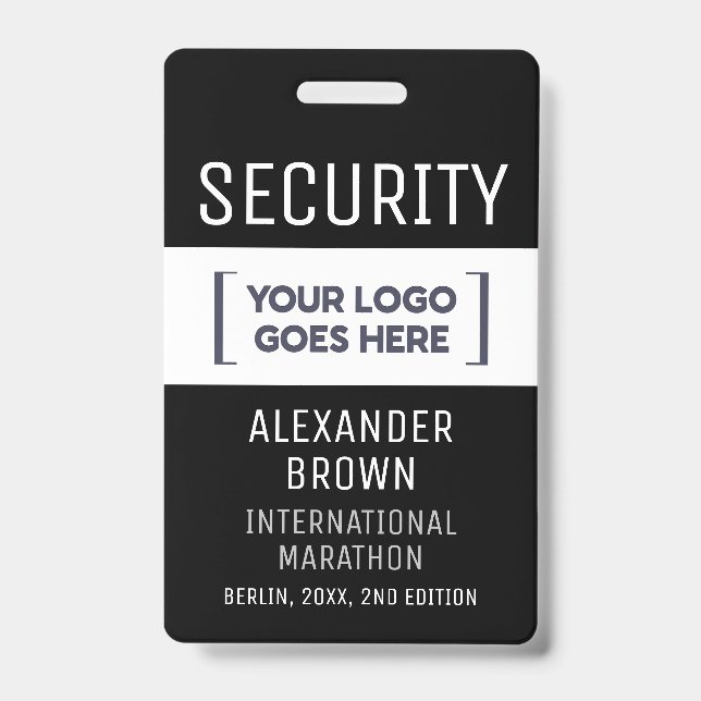 Simple Modern Black And White Event Logo Security  Badge (Front)