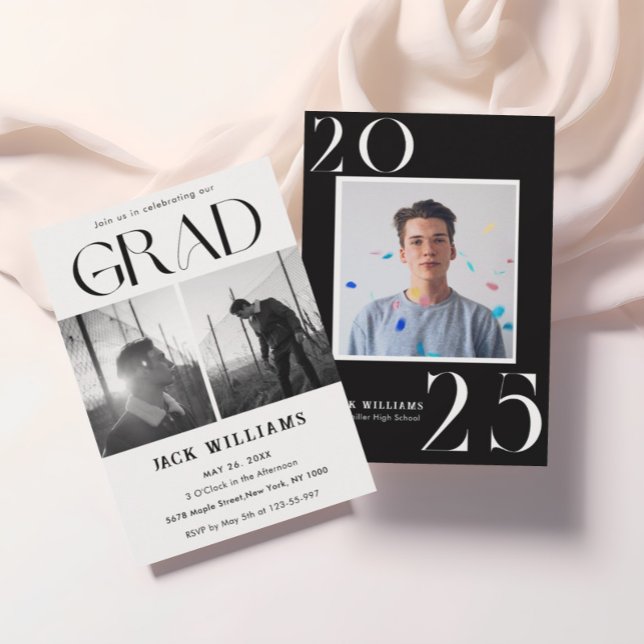 Simple Modern Black and White, Grad Party 2025 Invitation (Creator Uploaded)