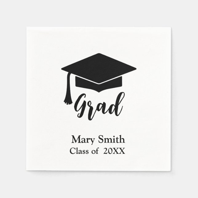 Simple Modern Black and White Graduation Napkin (Front)