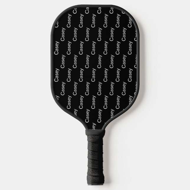 Simple Modern Black and White Monogram First Name Pickleball Paddle (Front)
